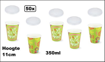 50x Milkshake beker Relax groen 350ml + 50x deksel - Karton - Drinken beker thema feest festival evenement fun diner milkshakebeker