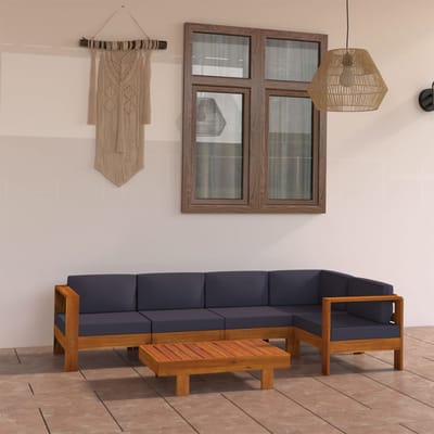vidaXL - 6-delige - Loungeset - met - donkergrijze - kussens - acaciahout