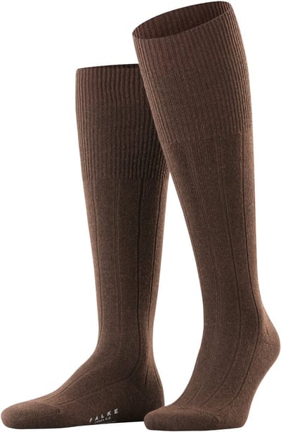 FALKE Lhasa Rib lang eenkleurig wol kasjmier kniekousen heren bruin - maat 39-42