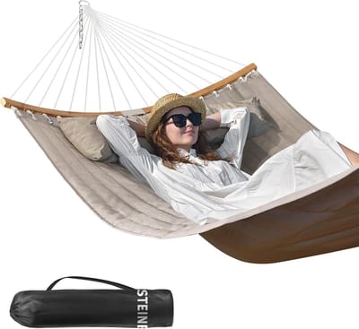 Diverse dubbel 11 FT gewatteerde hangmat voor buiten met kussen en opvouwbare spreidstang