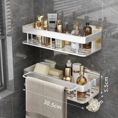 Badkamerplanken Zonder Boren Roestvrij Aluminium Douche Wandplank Shampoo Handdoekhouder Badkamer Organizer Accessoire black