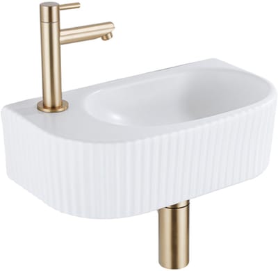 QeramiQ Fuente fonteinset – 40x21.5x12 cm – keramiek wit mat – kraangat links – geribbeld