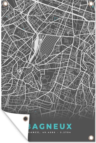 Muurdecoratie Frankrijk - Plattegrond - Stadskaart - Kaart - Bagneux - 120x180 cm - Tuinposter - Tuindoek