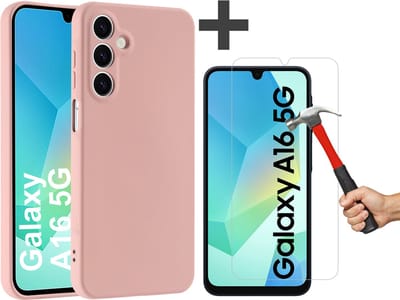 Hoesje geschikt voor Samsung Galaxy A16 (5G/4G) hoesje zacht siliconen met gehard glas Screenprotector- Arara backcover- Zand