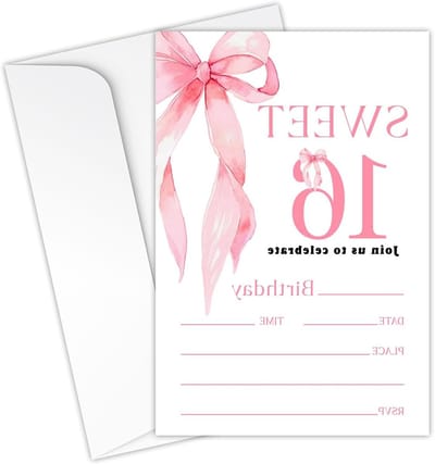 Uitnodigingen Verjaardag - Feestkaarten Uitnodigingskaarten - Feest organiseren - Uniek Roze Strik Design - 10 x 15 cm - Roze
