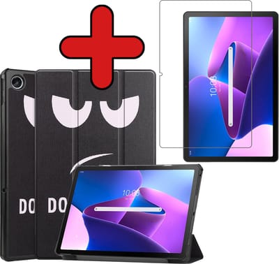 Hoesje - Geschikt voor Lenovo Tab M10 Plus (3e / 3rd Generatie) - Met Screenprotector - Hardcover Book Case - Trifold Bookcase Hoes - Hard Cover - Tablethoes - Don't Touch Me