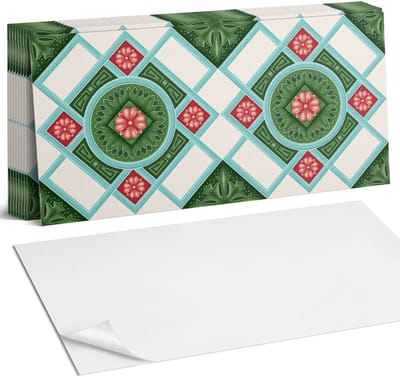Coloray Plaktegels - Bloemenpatroon in een ruit Zelfklevende Wandtegels - 40 cm x 20 cm - Groente Plaktegels - 10 stuks - Rechthoek PVC Tegels - Plaktegels Badkamer - Vloertegels Zelfklevend - Vinyl Tegels - Portugese Tegels