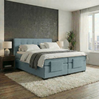 Anno 1588 Elektrische Boxspring LUXA - Pocketvering - Luxe Topper - IJsblauw - 90x200 cm - Inclusief Montage + Dekbed en Kussens