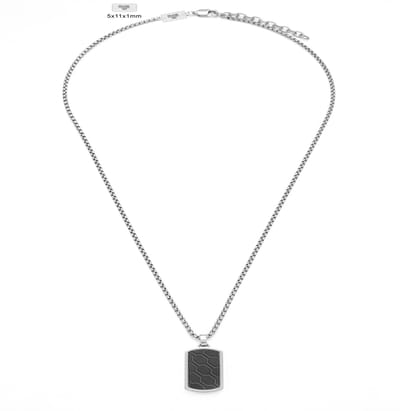 Frank 1967 7FN-0090 – Ketting Heren – Schakelketting met Zwarte Hanger – Zilverkleurig – Roestvrij Staal – 60+10 cm – Cadeau voor Mannen