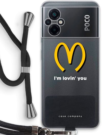Case Company® - Hoesje met koord geschikt voor Xiaomi Poco M5 hoesje met Koord - I'm lovin' you - Telefoonhoesje met Zwart Koord - Bescherming aan alle Kanten en Over de Schermrand