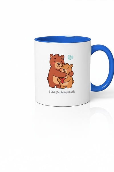 Schattige Beren Liefdesmok - 'I Love You Beary Much' Keramische Mok met Blauw Handvat