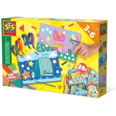 SES Creative – Ik Leer Plakken en Vormen Herkennen – Met 24 Knutselkaarten, 5 Rollen Gekleurde Tape en Stickers – Educatief Speelgoed vanaf 3 jaa