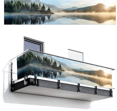 Balkonscherm 500x110 cm - Balkonposter Meer - Mist - Bergen - Landschap - Balkon scherm decoratie - Balkonschermen - Balkondoek zonnescherm