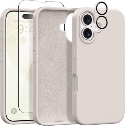 Stravo Siliconen Hoesje geschikt voor iPhone 17 , Rotsgrijs, Met 1X Screenprotector + 1X Cameralensbeschermer, [Zachte Krasbestendige Microvezelvoering], Vloeibare Siliconen Schokbestendige Beschermende Telefoonhoes