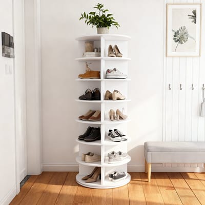 PHOEBE CAT 7-laags Schoenenrek - 360° draaibaar - Opbergmeubel - Wit (60 × 60 × 161 cm)