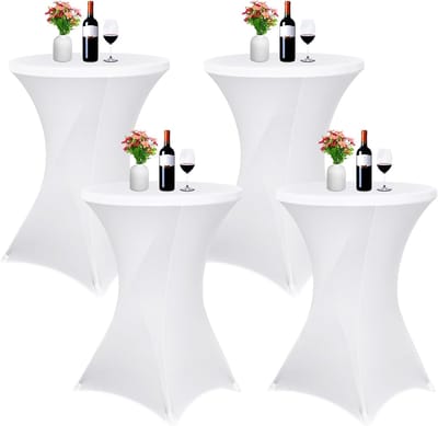 Set van 4 Spandex Statafelhoezen Voor Bistrotafels – Witte Stretch Hoezen Geschikt Voor Ronde Tafels Ø 80-85 cm