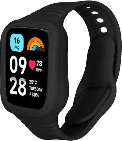 kwmobile smartwatch bandje en bumper van silicone - geschikt voor Xiaomi Redmi Watch 3 Active / Redmi Watch 3 Lite - in zwart - Optimale bescherming