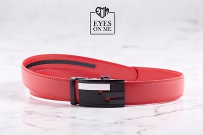 Rode lederen riem zonder gaatjes met automatische gesp voor heren ( model N023 )