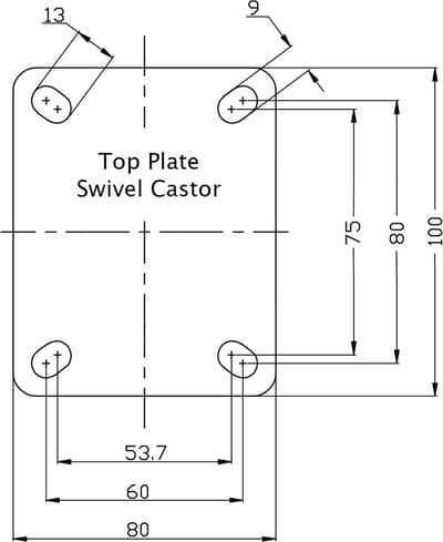 80 mm (3 inch) zwenkwiel met grijze rubberen band, zeer stevig, draagvermogen 320 kg, set van 4
