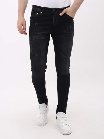 Spijkerbroek met Scheuren Heren Slim Fit - MM-S-103 - Zwart