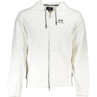 La Martina Witte Katoenen Heren Sweater met Kap en Ritszakken