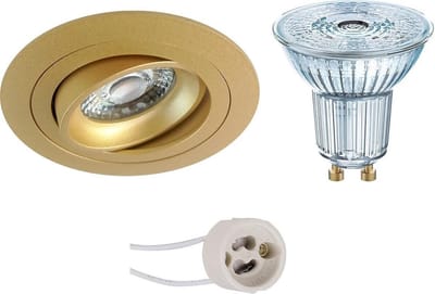 LED Spot Set - LEDVANCE Parathom PAR16 940 36D - Pragmi Alpin Pro - GU10 Fitting - Dimbaar - Inbouw Rond - Mat Goud - 3.4W - Natuurlijk Wit 4000K - Kantelbaar - Ø92mm
