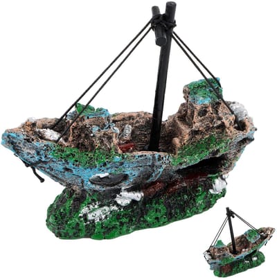 Dailygoods- Scheepswrakdecoratie - Aquariumdecoratie - Kunsthars - 15 x 5,8 x 13 cm - Niet-giftig - Geschikt voor zoet/zout water