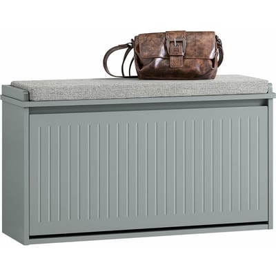 SoBuy FSR98-L-HG Schoenenkast met klep en zitkussen – Lichtgrijs – 80x45x26 cm – Compacte schoenbank voor hal, slaapkamer of woonkamer