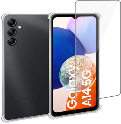 Geschikt voor Samsung A14 5G Hoesje + Screenprotector – Gehard Glas Cover + Shock Proof Case – Transparant