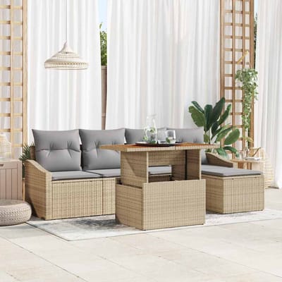 vidaXL Tuin Eettafel Set met kussen 6 pcs Beige en Grijs