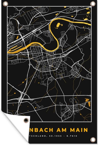 Muurdecoratie Goud – Duitsland – Plattegrond – Gold – Stadskaart – Kaart – Offenbach am Main - 120x180 cm - Tuinposter - Tuindoek