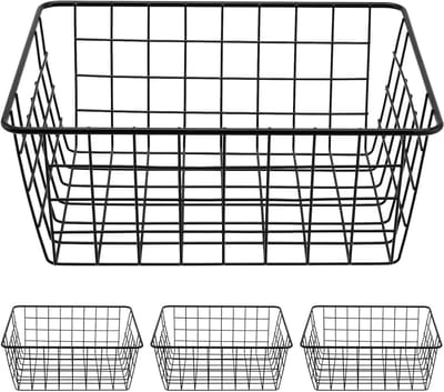Metalen Opbergmanden met Handvatten voor Keuken en Slaapkamer, 28 x 22 x 12 cm, Zwart, Ideaal voor Organisatie en Opslag