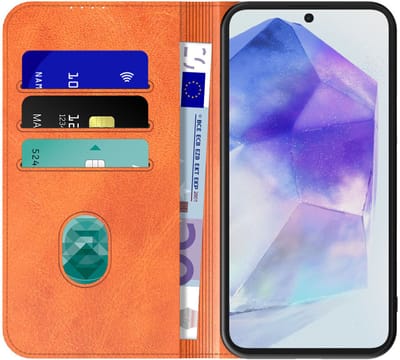 Geschikt voor Samsung Galaxy A55 Telefoonhoesje Bruin Kunstleer Met Magnetische Sluiting - Portemonnee BookCase Met Pasjeshouder - ProtX