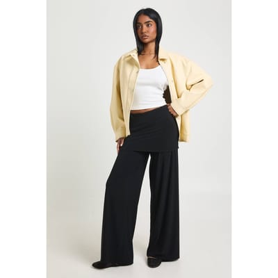 boohoo Dames Rok Gelaagde Wijde Pijpen Broek | Black | Maat: 6