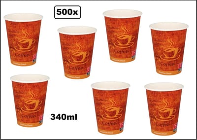 500x Luxe koffie beker karton gold coffee 340ml - Nieuw - XL Beker - Next generation Roer staafjes koffie beker melk suiker hout festival thema feest verjaardag werk lepel