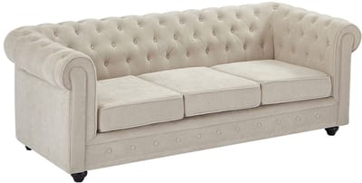 Vente-unique Driezitsbank in beige stof - Chesterfield CHESTERFIELD