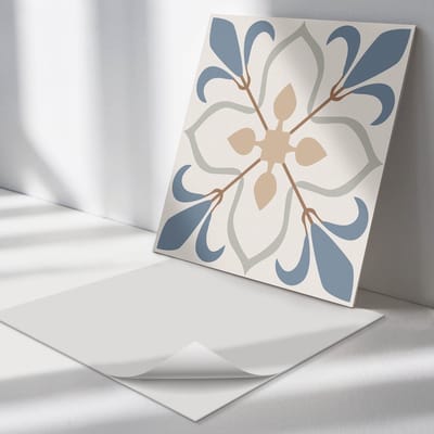 Wallfluent Vinyl Tegels - Bloemenpatroon met Bladeren Zelfklevende PVC Tegels - 30 cm x 30 cm - Beige Vinyl Tegels - Verpakking van 9 stuks - Vierkant PVC Tegels - Texturen Plaktegels - Vinyl Vloer Tegels - Plaktegels Keuken en Badkamer