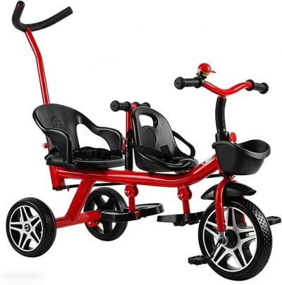 Tweezits Kinderdriewieler - Driewieler voor twee Kindertrike - Buiten Spelen - Anti-kantel Constructie - 2-5 Jaar - Rood