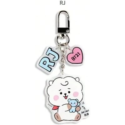 LINE FRIENDS BT21 Anime Kpop en Cartoon Mooie Sleutelhangers en Pluche Beestjes Schattige RJ Tata en Koya Acryl Rugzak Bedeltjes white