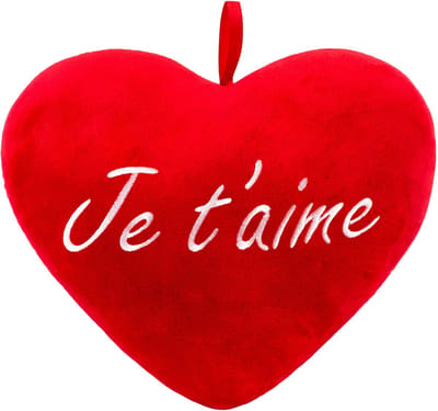 Brubaker Pluche kussen in hartvorm - Je T'Aime - rood 32 cm - hartkussen geborduurd - Cadeau - Valentijn