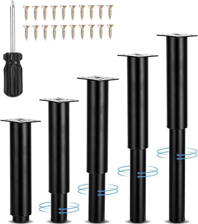 Famanu - 5-delige set Saumir poten, meubels metalen poten (verstelbaar 18-34cm), verstelbare zwarte poten voor tafels, steunpoten voor banken,meubels, tafels,stoelen,tafels,keukens,kasten