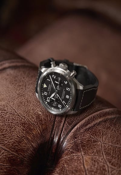 Timex Waterbury Ace Chronograph Quartz Chronograaf Horloge Zilverkleurig En Zwart Kast Gemaakt Van 100% Roestvrij Staal En Een Armband Van 100% Leer 41 TW2Y19000AJ