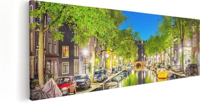Artaza Canvas Schilderij Amsterdam - 60x20 cm - Wanddecoratie Skyline - Muurdecoratie Woonkamer - Kamer Accessoires