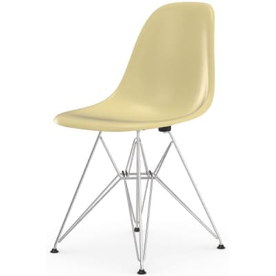Vitra - Eames Fiberglass Side Chair DSR - Parchment - glanzend chroom - geel