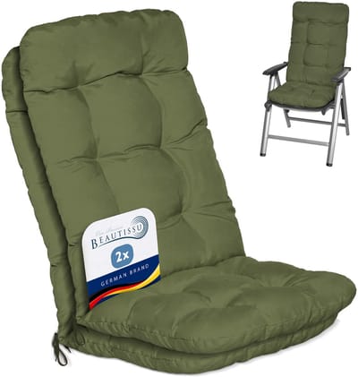 Beautissu Flair HL Stoelkussen Set 2x Hoge Rugleuning 120x50x8 cm Olijfgroen – Tuinstoelkussen