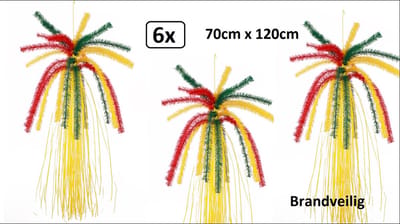 6x PVC Fontein met slierten rood/geel/groen 70 x 120 cm. BRANDVERTRAGEND - Plafond decoratie - Carnaval versiering decoratie festival thema feest