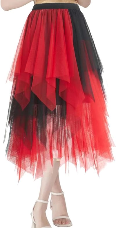 Elegante Tulle Rok voor Dames, Plissé Midi Rok met Hoge Taille en Asymmetrisch Design voor Cosplay en Feestjes