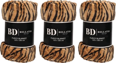 Bellatio design Plaid - 3x - fleece deken - in tijger dieren print - 120 x 160 cm - dekentjes