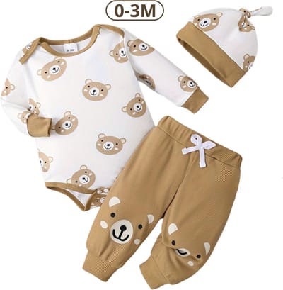 Livano Romper - Berenpakje Baby - Winterpak - Pakje - Jongen - Meisje - 0-3 Maanden - Beige