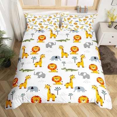 Schattige Apen Dekbedovertrek Set, Cartoon Aap Banaan Decoratief Dekbedovertrek, Kinderen Volwassenen Beddengoed Set met Microfiber Rits 90x200cm